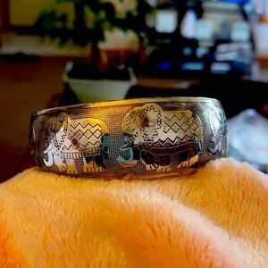 Silver Elephant wrist cuff.